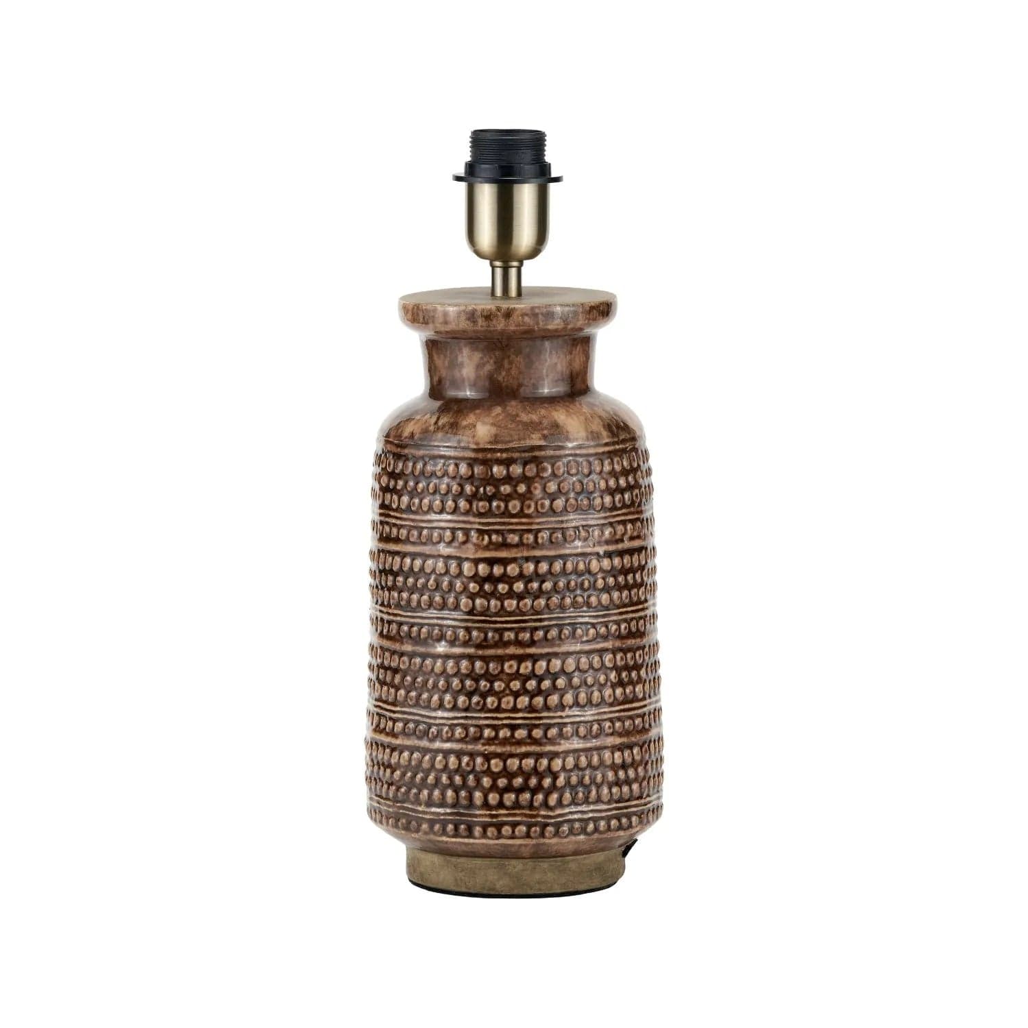 Rustic Rich Brown Glazed Artisan Ceramic Table Lamp Base with Dot Design – Handmade Stoneware Tapered Cylindrical Light Base 39x15x15cm