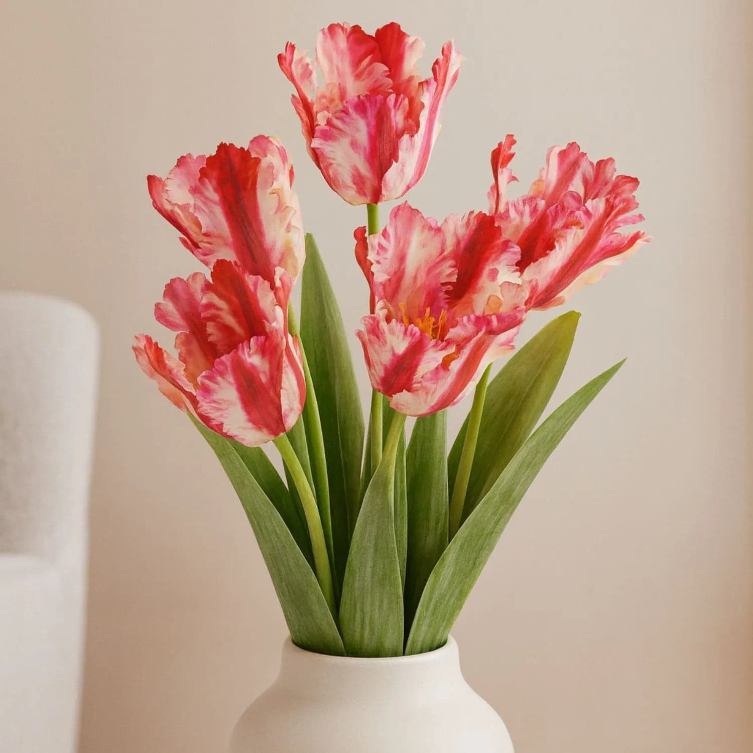 Artificial Pink & Red Parrot Tulip Stem with Lifelike Ruffled Feathered Petals – Realistic Faux Flower 69cm